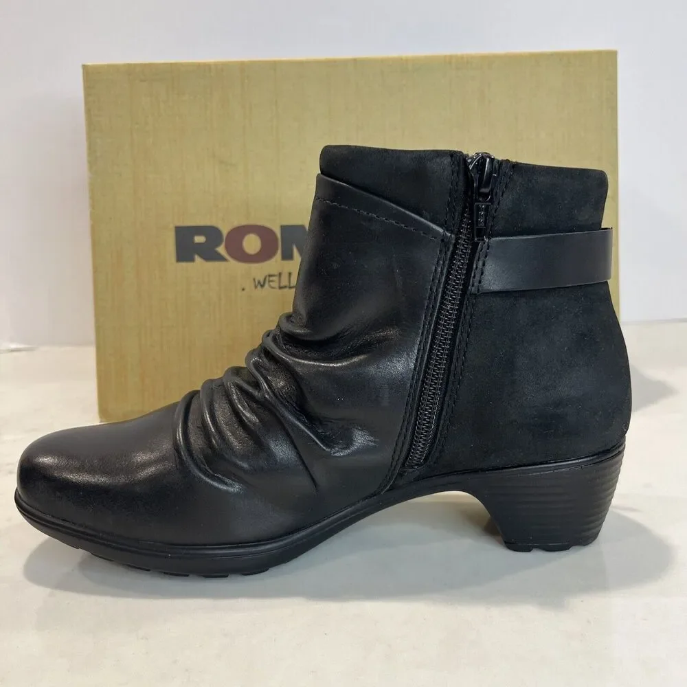 Romika NEW Womens EU36 US‎ 5-5.5 Banja Black Leather Ruched Ankle Boots Comfort